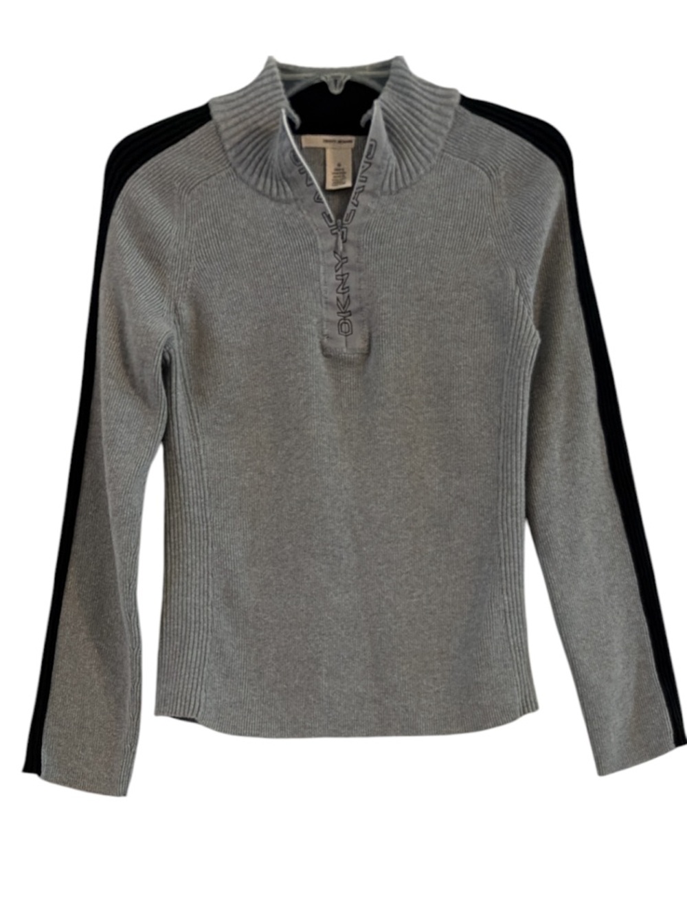 DKNY Jeans Vintage Y2K Gray Ribbed Sporty Knit Quarter Zip Sweater Size M